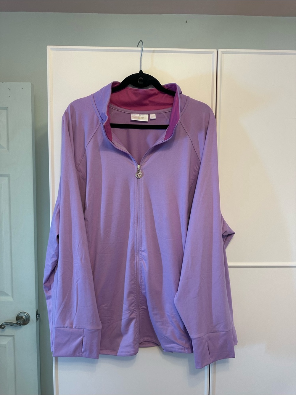 Belle by Kim Gravel Lavender Purple Zip-Up Jacket with Pink Lining